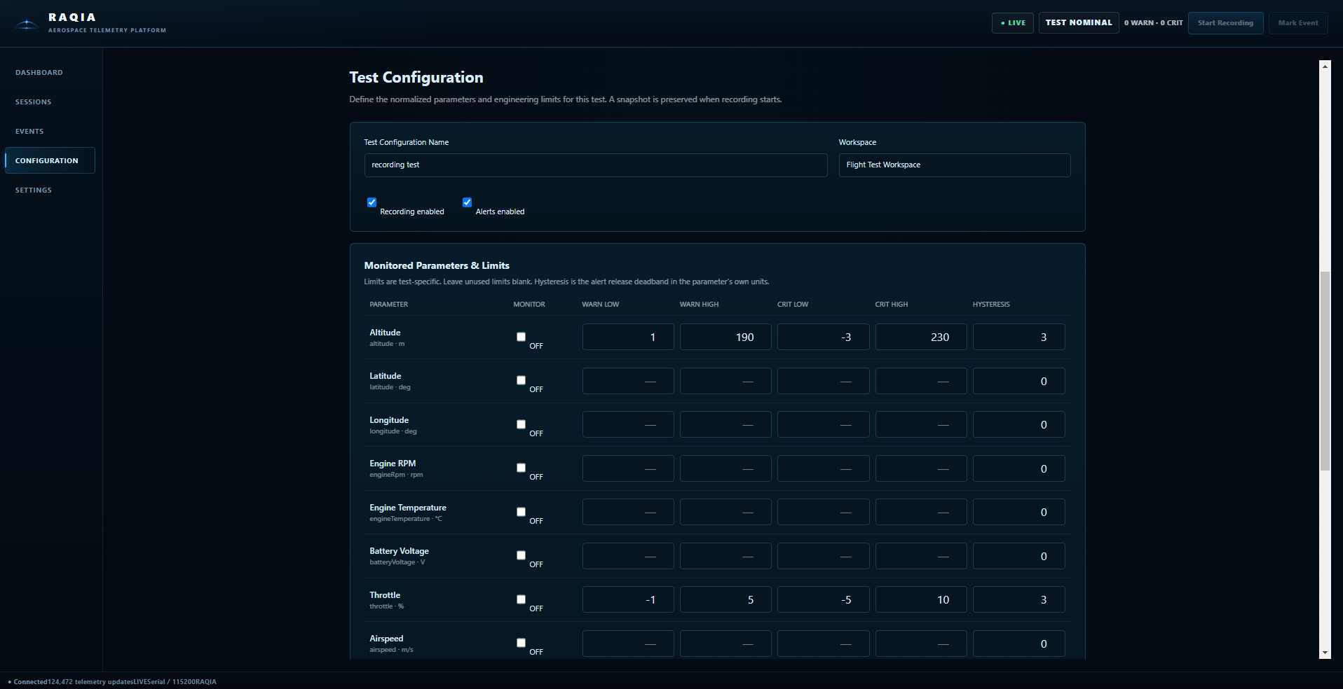 RAQIA telemetry mapping and normalization configuration interface